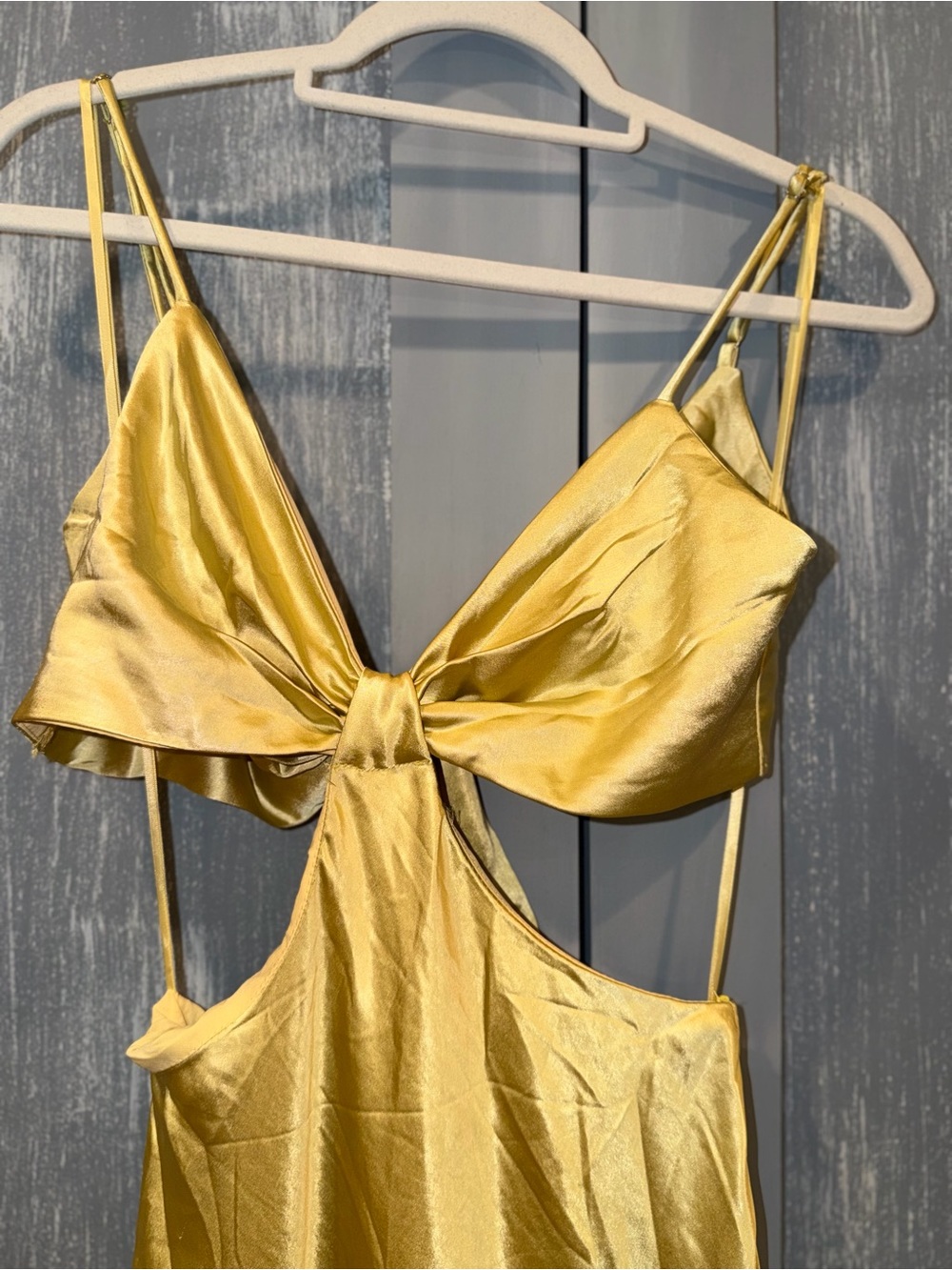 Selfie Leslie Acapulco Cami Strap Tied Back Satin Maxi Dress Lemon Yellow S - Picture 5 of 8